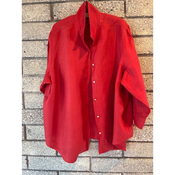 Ralph Lauren Womens Red Oversized Button-Up Shirt With 3/4 Sleeves & Embroidered - Picture 2 of 14